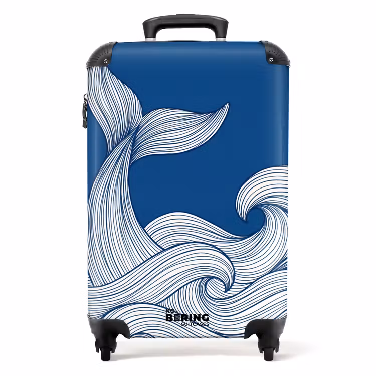 Koffer - Walvis - Staart - Golven - Lijntekening - Blauw - Walvis - Staart - Golven - Lijntekening - Blauw NBS - Handbagage koffer - Volwassenen Unisex middel