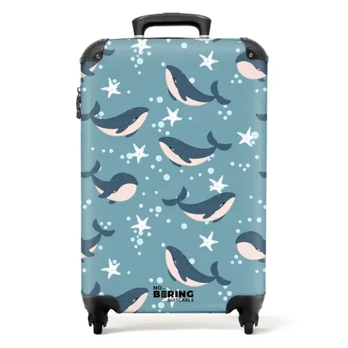 Walvissen met zeesterren patroon blauw NBS - Handbagage koffer - Kinderen Unisex middel -productfoto_recht
