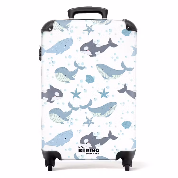 Walvissen patroon met schelpen blauw NBS - Handbagage koffer - Kinderen Unisex middel -productfoto_recht