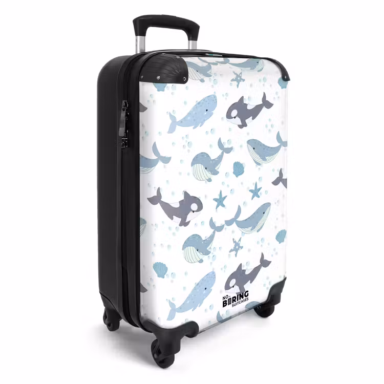 Walvissen patroon met schelpen blauw NBS - Handbagage koffer - Kinderen Unisex middel -productfoto_3d