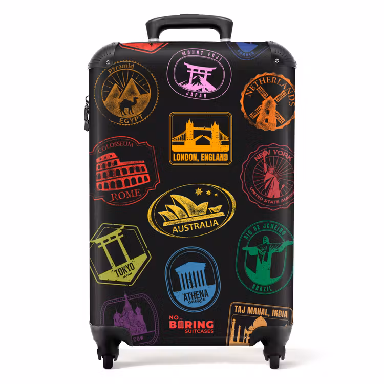 Koffer - Wereldmonumenten - Kleurrijk - Stempels - Wereldmonumenten - Kleurrijk - Stempels NBS - Handbagage koffer - Volwassenen Unisex middel