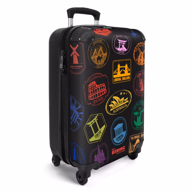 Koffer - Wereldmonumenten - Kleurrijk - Stempels - Wereldmonumenten - Kleurrijk - Stempels NBS - Handbagage koffer - Volwassenen Unisex middel