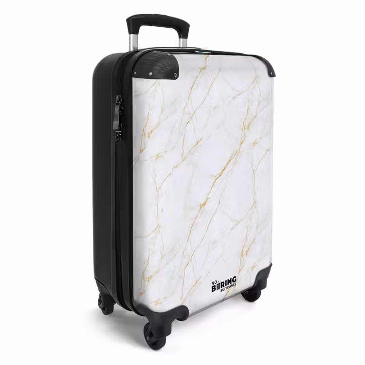 Wit - Marmer - Goud - Luxueus NBS - Handbagage koffer - Volwassenen Unisex middel -productfoto_3d