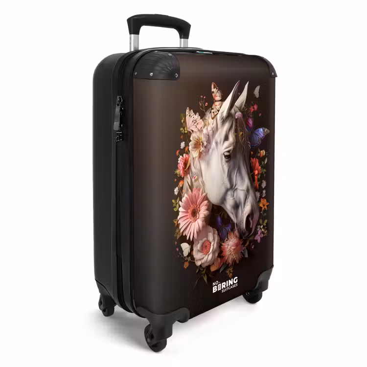 Wit paardenhoofd tussen kleurrijke bloemenkrans Koffer - NBS - Handbagage middel -productfoto_3d