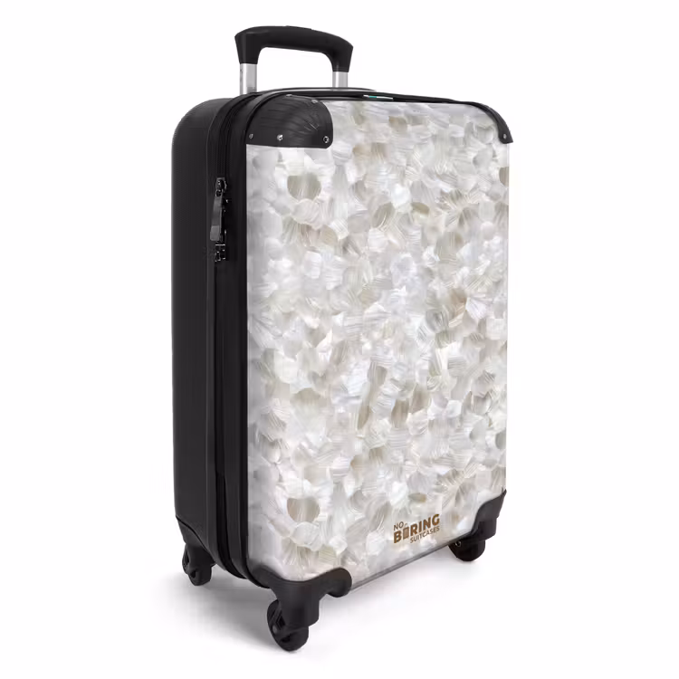 Wit - Penseelstreken - Reliëfeffect NBS - Handbagage koffer - Volwassenen Unisex middel -productfoto_3d
