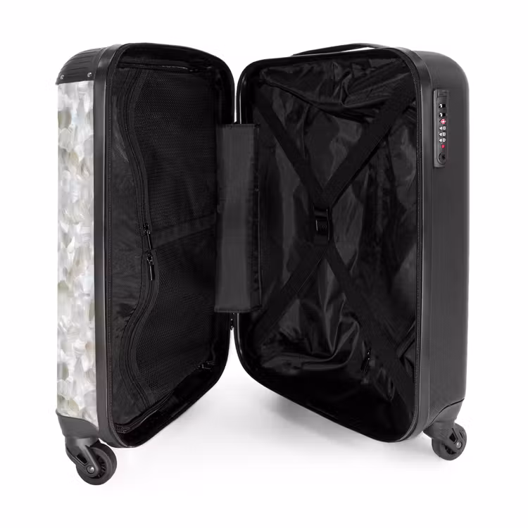 Wit - Penseelstreken - Reliëfeffect NBS - Handbagage koffer - Volwassenen Unisex middel -binnenkant