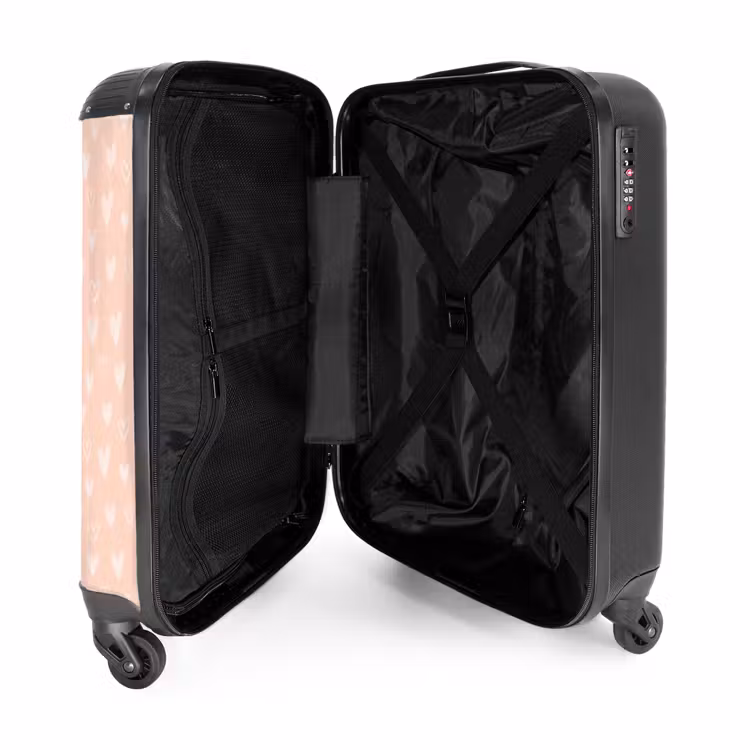 Witte hartjes op zalmroze achtergrond NBS - Handbagage koffer - Volwassenen Unisex middel -binnenkant
