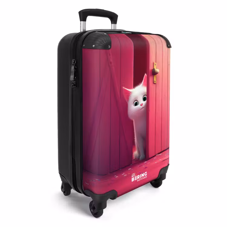 Witte kat gluurt door roze deur NBS - Handbagage koffer - Kinderen Unisex middel -productfoto_3d