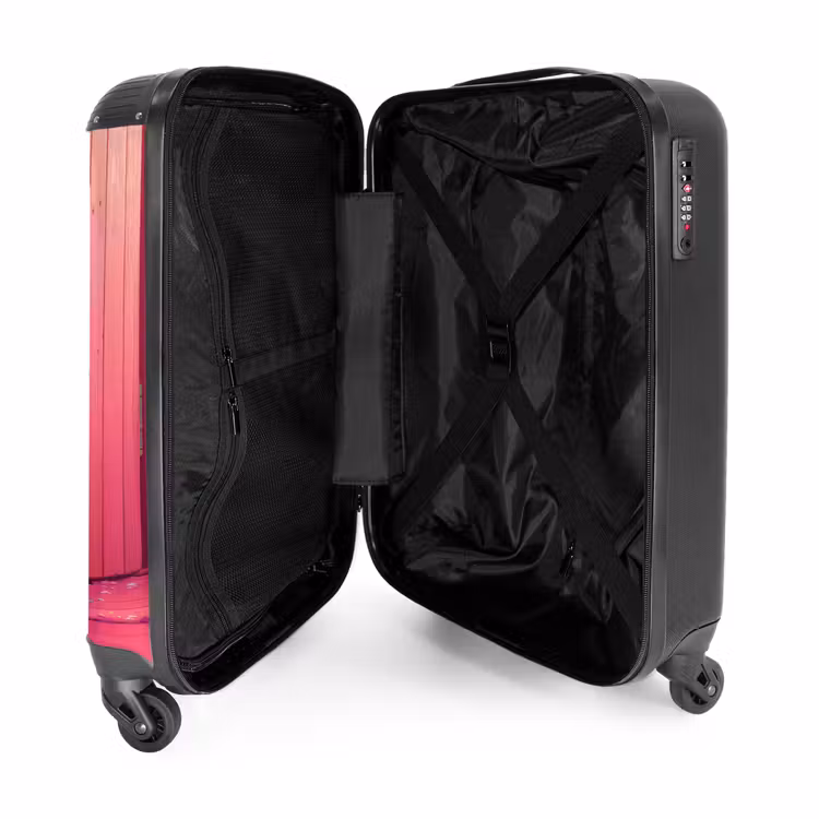 Witte kat gluurt door roze deur NBS - Handbagage koffer - Kinderen Unisex middel -binnenkant