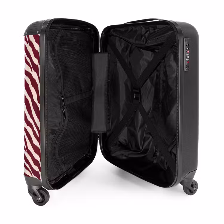 Zebra - Motief - Bordeaux - Rood NBS - Handbagage koffer - Volwassenen Unisex middel -binnenkant