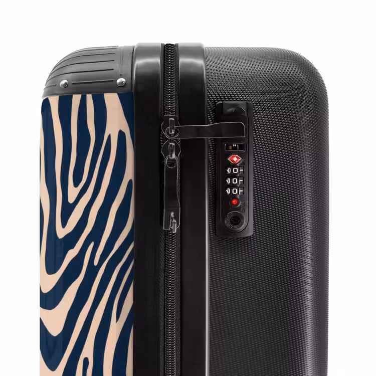 Zebra - Patroon - Blauw - Beige NBS - Handbagage koffer - Volwassenen Unisex middel -slot