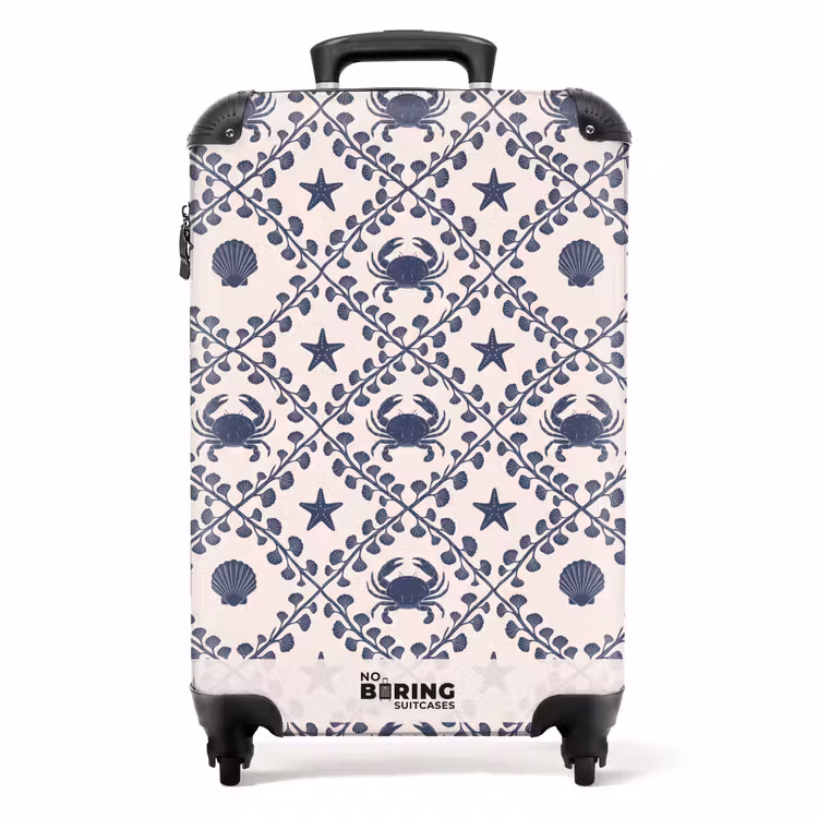 Koffer - Zee - Krab - Zeester - Patroon - Blauw - Zee - Krab - Zeester - Patroon - Blauw NBS - Handbagage koffer - Volwassenen Unisex middel
