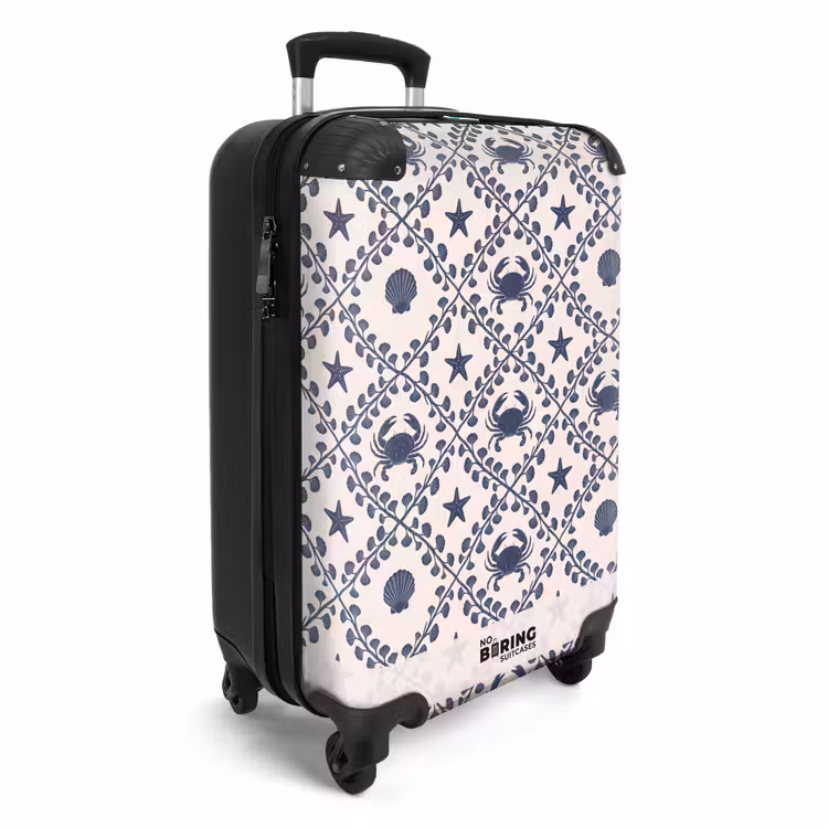 Koffer - Zee - Krab - Zeester - Patroon - Blauw - Zee - Krab - Zeester - Patroon - Blauw NBS - Handbagage koffer - Volwassenen Unisex middel