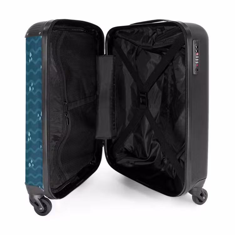Zee met vissen patroon groen blauw NBS - Handbagage koffer - Kinderen Unisex middel -binnenkant