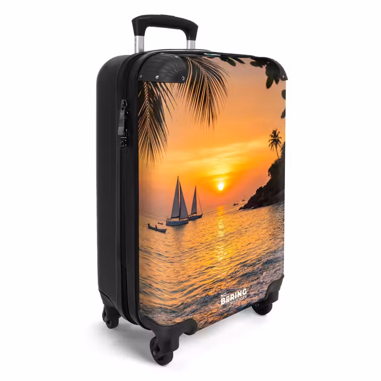 Koffer - Zee - Zonsondergang - Boot - Natuur - Oranje - Zee - Zonsondergang - Boot - Natuur - Oranje NBS - Handbagage koffer - Volwassenen Unisex middel