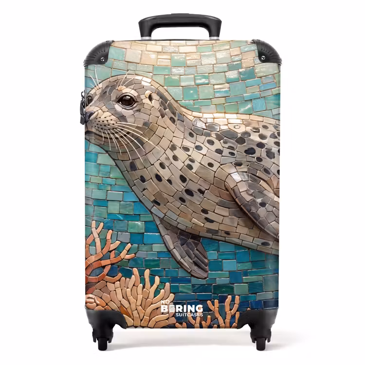 Koffer - Zeehond - Mozaïek - Onderwater - Dieren - Blauw - Zeehond - Mozaïek - Onderwater - Dieren - Blauw NBS - Handbagage koffer - Volwassenen Unisex middel