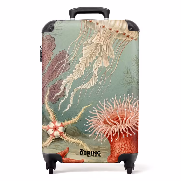 Koffer - Zeeleven - Kwal - Onderwater - Illustratie - Beige - Zeeleven - Kwal - Onderwater - Illustratie - Beige NBS - Handbagage koffer - Volwassenen Unisex middel