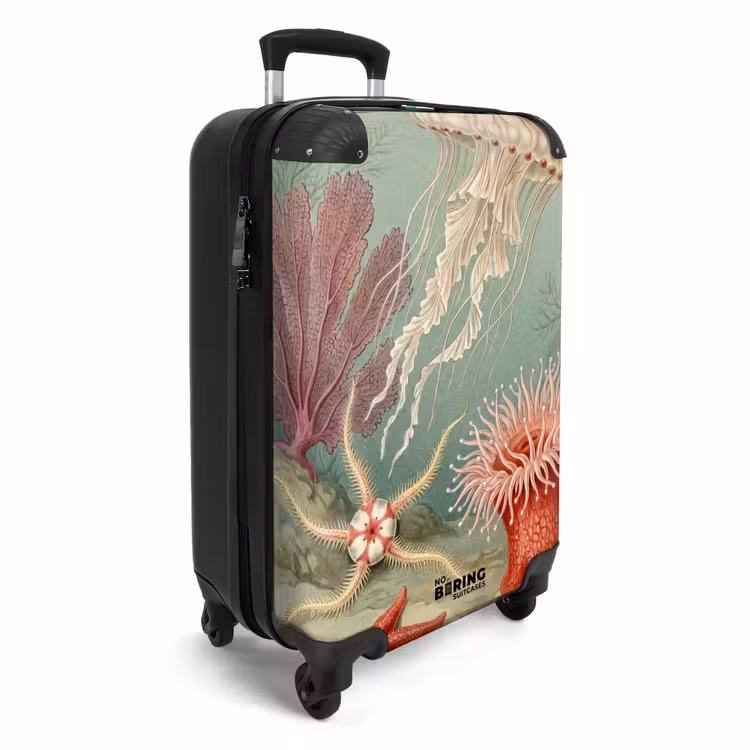 Koffer - Zeeleven - Kwal - Onderwater - Illustratie - Beige - Zeeleven - Kwal - Onderwater - Illustratie - Beige NBS - Handbagage koffer - Volwassenen Unisex middel