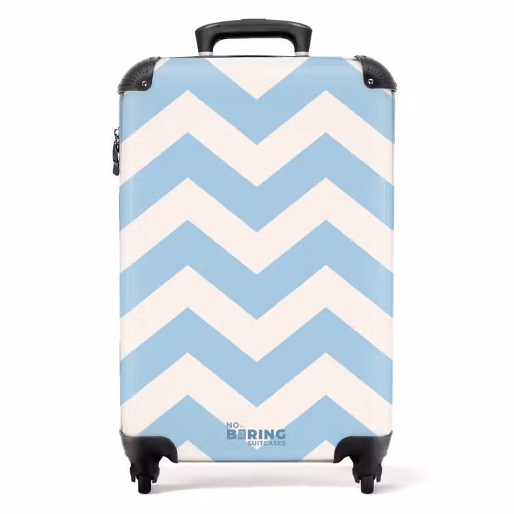 Zigzag patroon in blauw en wit NBS - Handbagage koffer - Unisex middel -productfoto_recht
