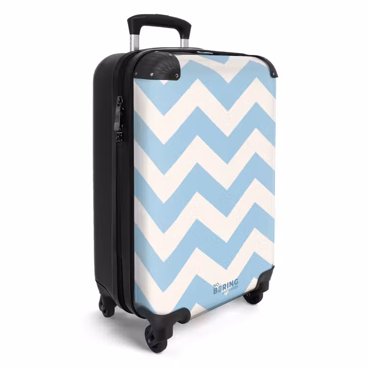 Zigzag patroon in blauw en wit NBS - Handbagage koffer - Unisex middel -productfoto_3d