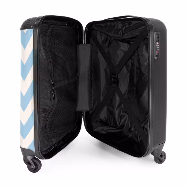 Zigzag patroon in blauw en wit NBS - Handbagage koffer - Unisex middel -binnenkant
