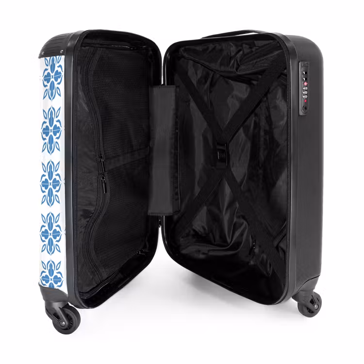 Zomer tegel print blauw NBS - Handbagage koffer - Volwassenen Unisex middel -binnenkant