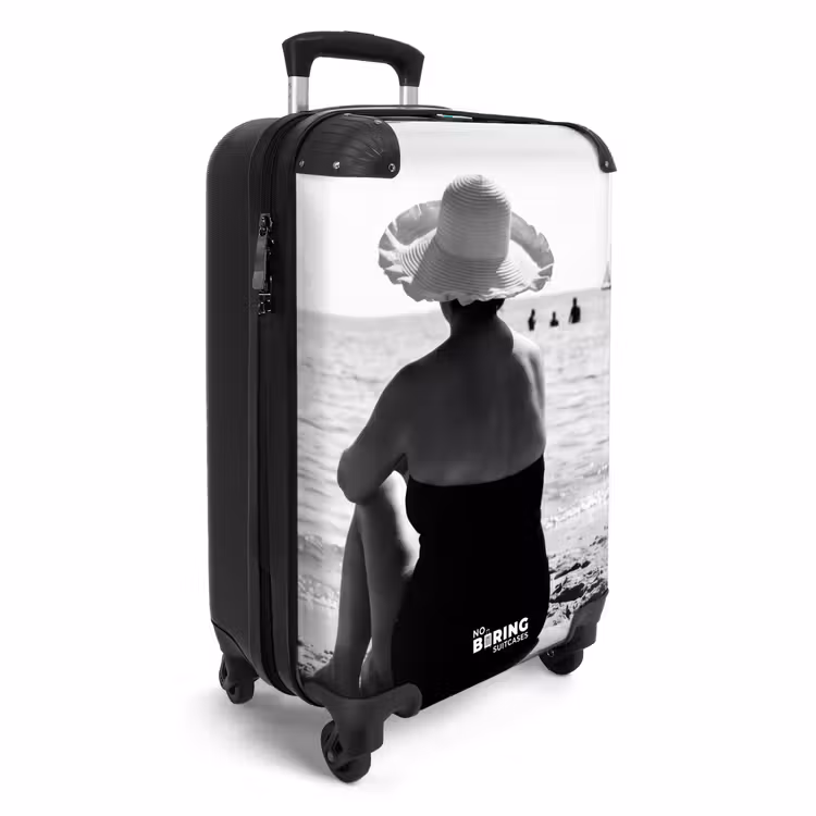 Zonnehoed - Strand - Zwart - Wit NBS - Handbagage koffer - Volwassenen Unisex middel -productfoto_3d