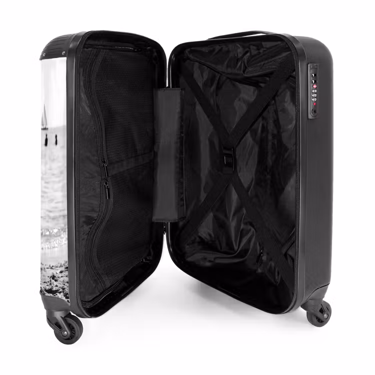 Zonnehoed - Strand - Zwart - Wit NBS - Handbagage koffer - Volwassenen Unisex middel -binnenkant