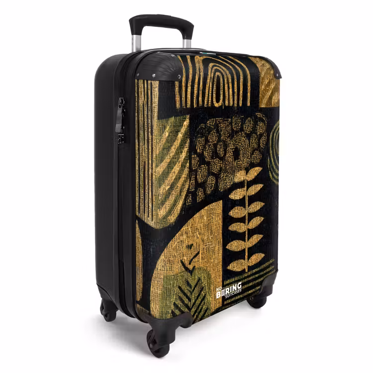 Koffer - Zwart - Okergeel - Botanisch - Textuur - Zwart - Okergeel - Botanisch - Textuur NBS - Handbagage koffer - Volwassenen Unisex middel
