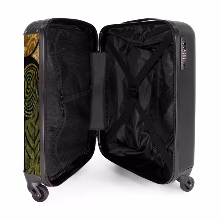 Koffer - Zwart - Okergeel - Botanisch - Textuur - Zwart - Okergeel - Botanisch - Textuur NBS - Handbagage koffer - Volwassenen Unisex middel