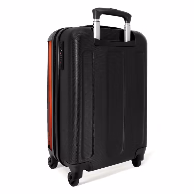 Zwarte stier steekt kop door rode schuurdeur NBS - Handbagage koffer - Kinderen Unisex middel -achterkant