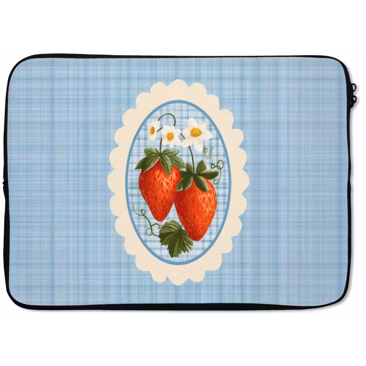 Aardbeien - Lijst - Rood - Geruit laptophoes neopreen klein -zkaufland3dotto