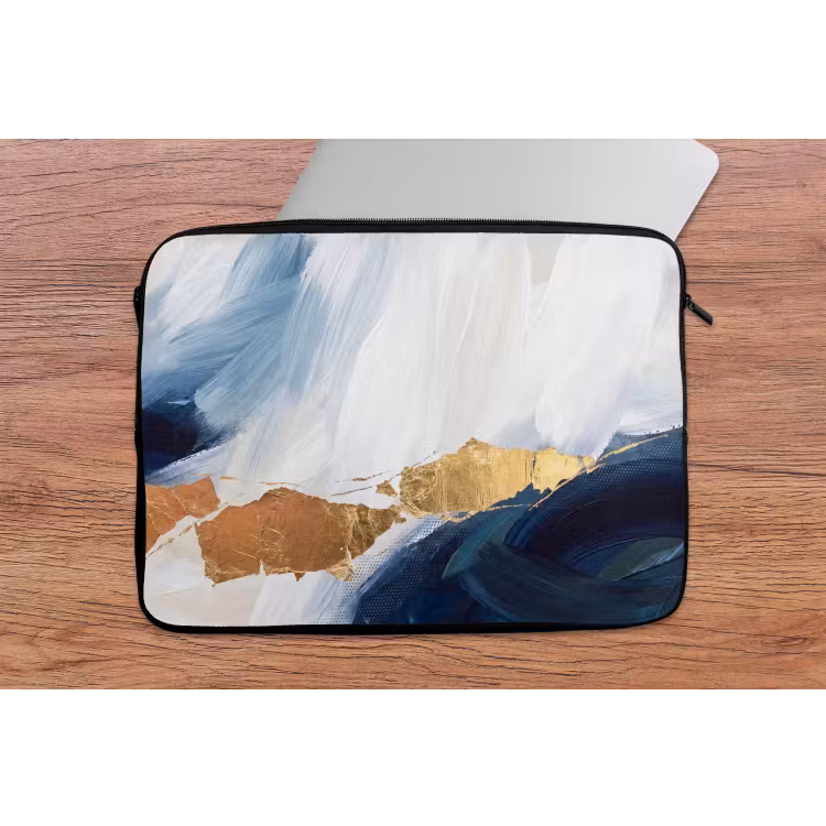 Abstract - Acryl - Blauw - Goud - Elegant laptophoes neopreen klein -tafel