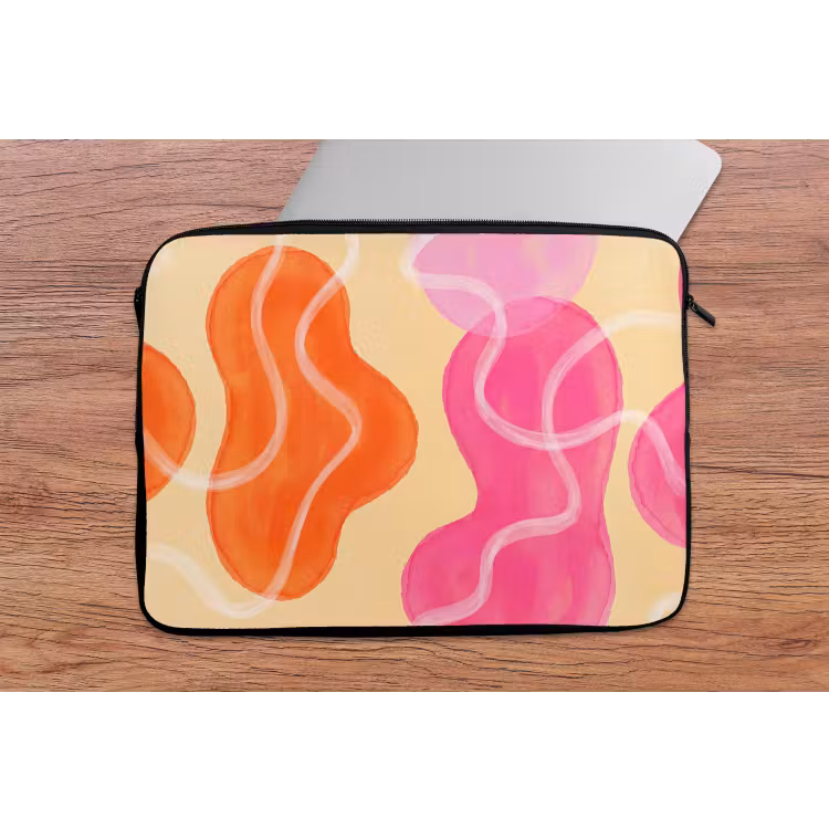 Abstract - Aquarel - Organisch - Oranje - Roze laptophoes neopreen klein -tafel