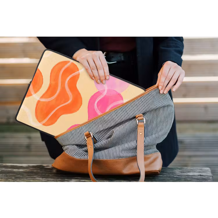 Abstract - Aquarel - Organisch - Oranje - Roze laptophoes neopreen klein -tas