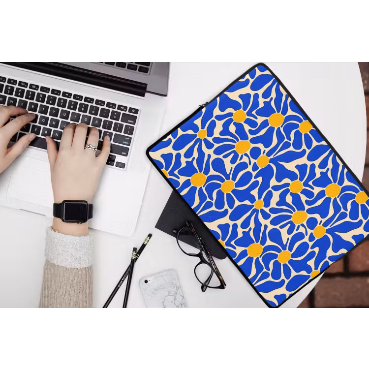 Abstract - Bloem - Blauw laptophoes neopreen klein 279 -bureau
