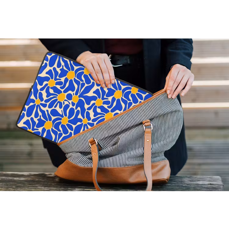 Abstract - Bloem - Blauw laptophoes neopreen klein 279 -tas