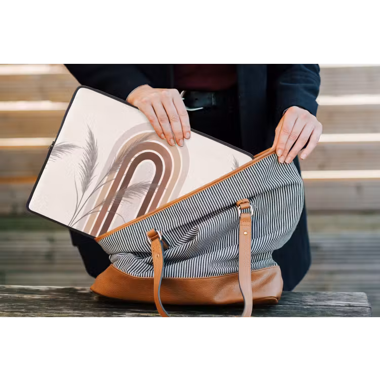 Abstract - Bogen - Plant - Boho - Beige laptophoes neopreen klein -tas