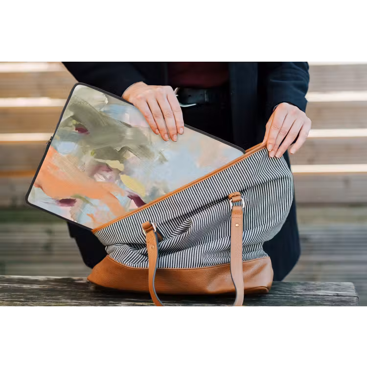 Abstract - Borstelstreken - Kunst - Modern - Pastel laptophoes neopreen klein -tas