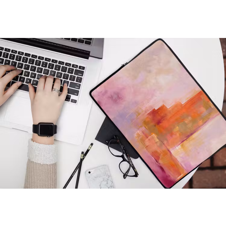 Abstract - Borstelstreken - Kunst - Paars - Goud laptophoes neopreen klein -bureau