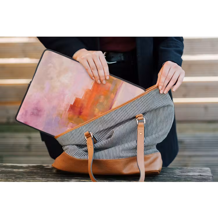 Abstract - Borstelstreken - Kunst - Paars - Goud laptophoes neopreen klein -tas