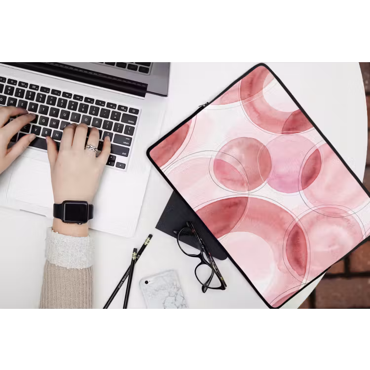 Abstract - Cirkels - Modern - Roze - Kunst laptophoes neopreen klein -bureau