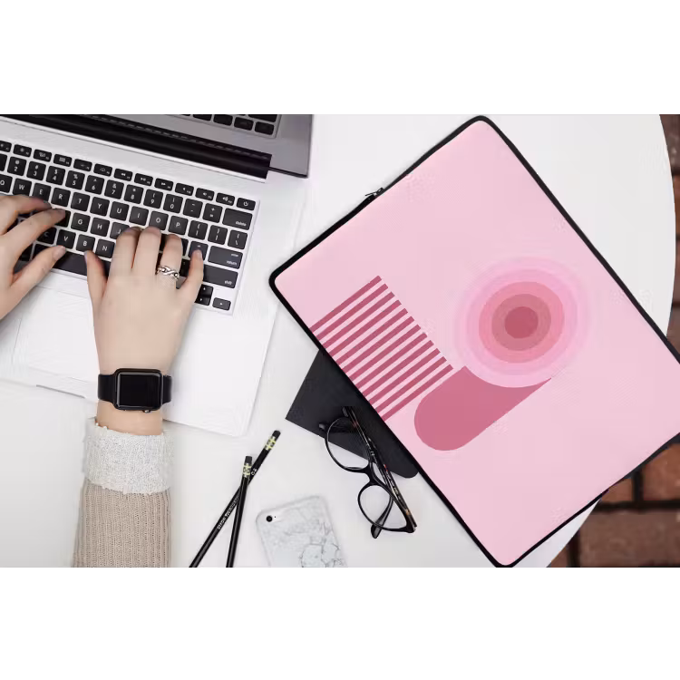 Abstract - Cirkels - Strepen - Modern - Roze laptophoes neopreen klein -bureau
