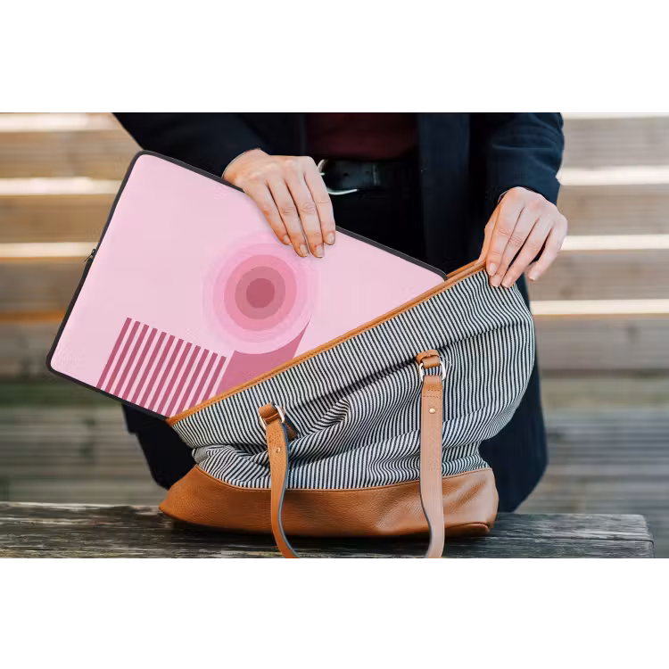 Abstract - Cirkels - Strepen - Modern - Roze laptophoes neopreen klein -tas