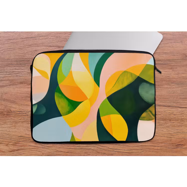 Abstract - Geel - Roze - Groen laptophoes neopreen klein -tafel