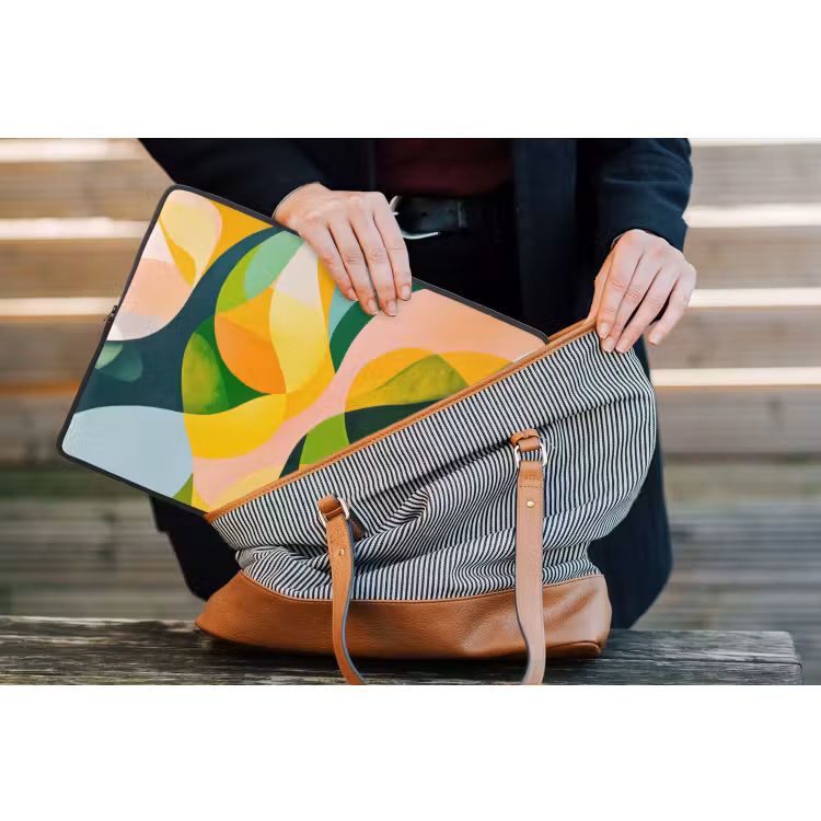Abstract - Geel - Roze - Groen laptophoes neopreen klein -tas