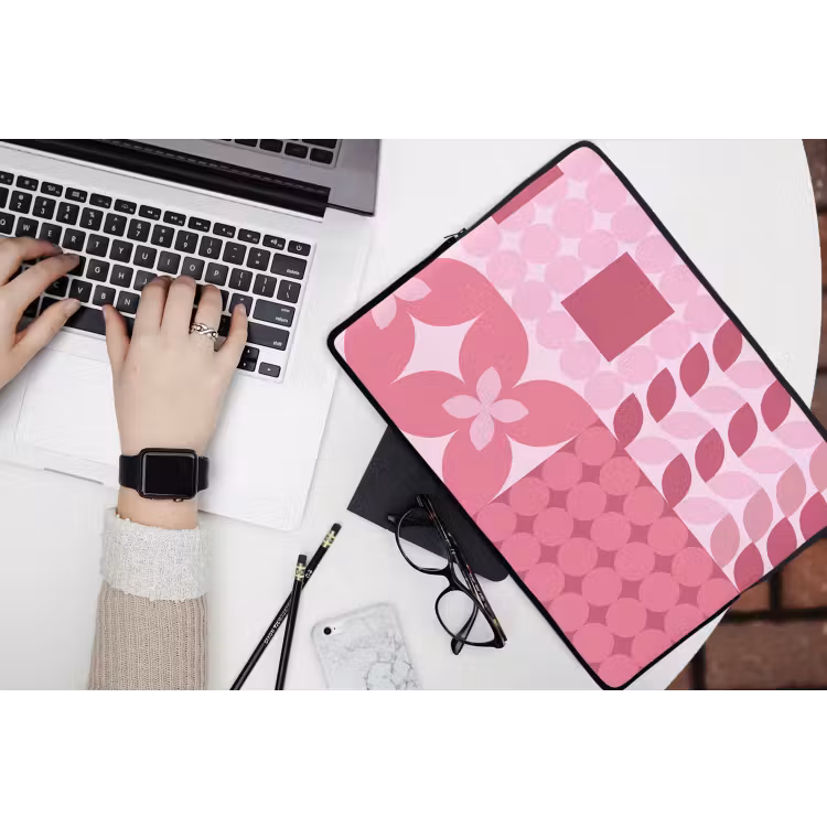 Abstract - Geometrisch - Patroon - Modern - Roze laptophoes neopreen klein -bureau