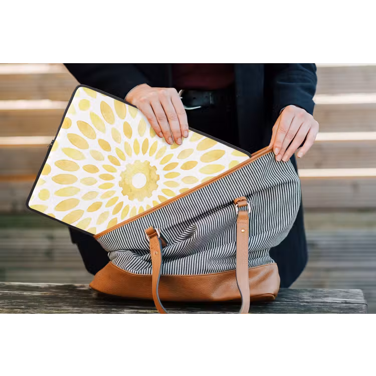 Abstract - Geometrisch - Stralend - Geel laptophoes neopreen klein -tas