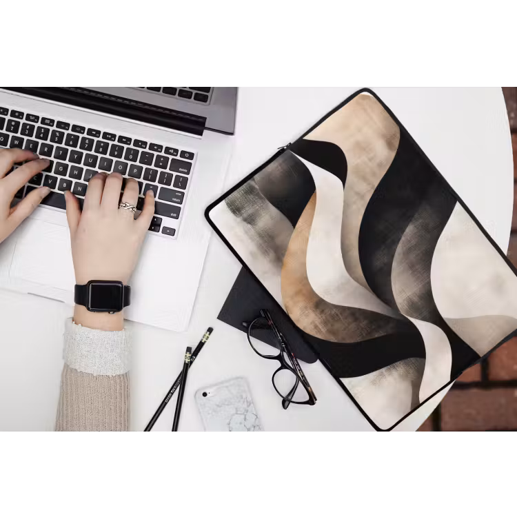 Abstract - Golven - Zwart - Verweerd laptophoes neopreen klein -bureau