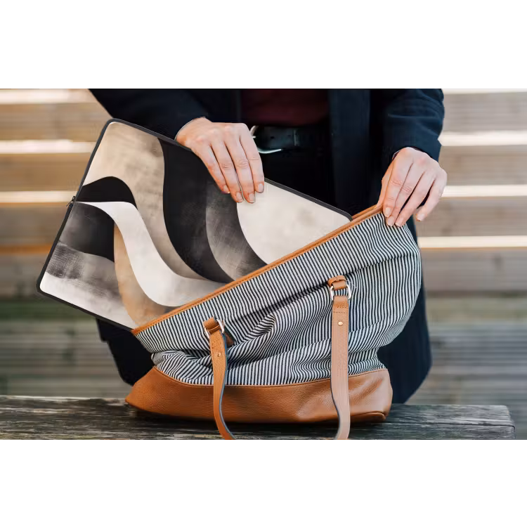 Abstract - Golven - Zwart - Verweerd laptophoes neopreen klein -tas